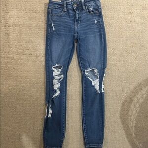 American Eagle Outfitters Women's Ripped Blue Skinny Jeans